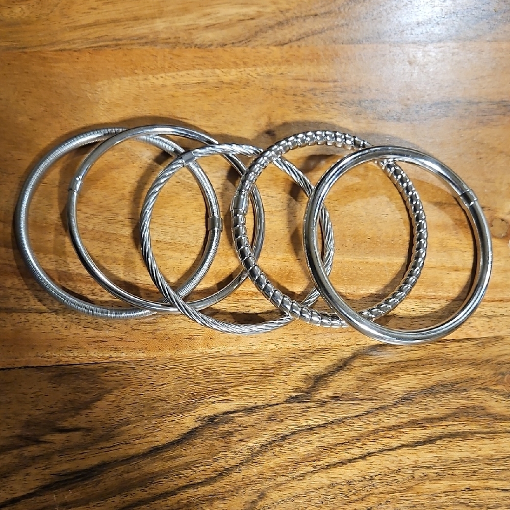 Set of Five Stainless Steel Bracelets